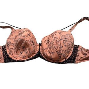 CACIQUE Women’s Peach Black Floral Lace Underwire Bra Size 42D